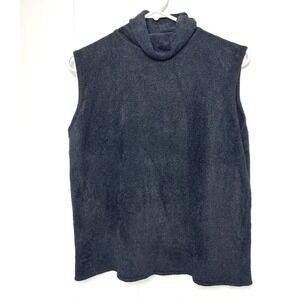 Eileen Fisher Black Turtleneck Tank Sz L Italian Yarn Quiet luxery‎ MInimalist